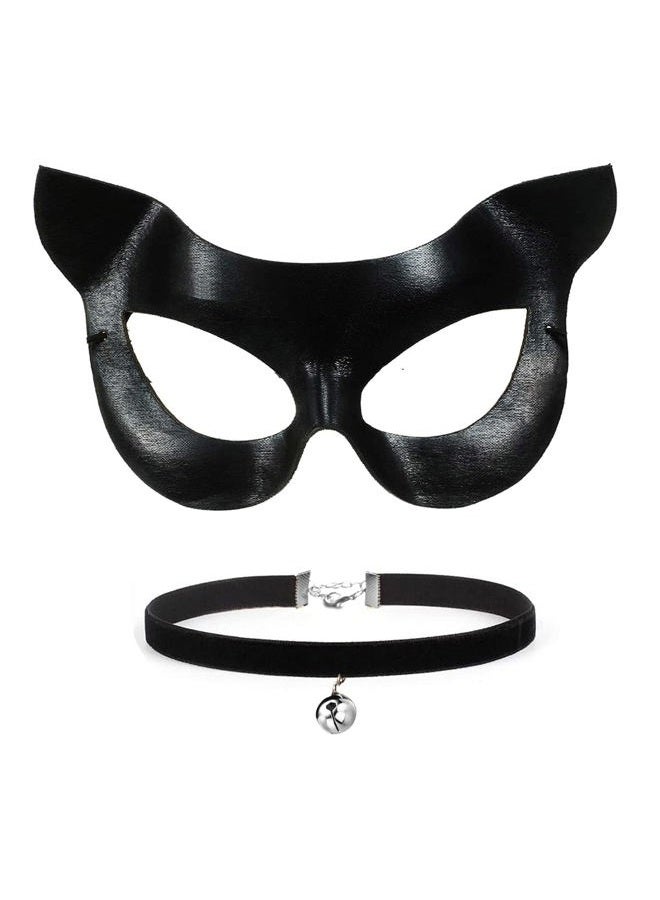 DDazzling Women's Cat Mask Half Face Costume Accessory Party Favors (Necklace +eye mask) - Image 1