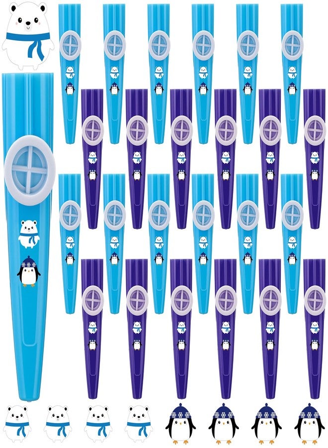Lukmaa 24 Pcs Winter Kazoos Bulk Party Favors Cute Blue White Kazoos with Penguin Polar Bear Stickers Plastic Musical Instruments for Stocking Stuffers Birthday Party Favors - Image 1