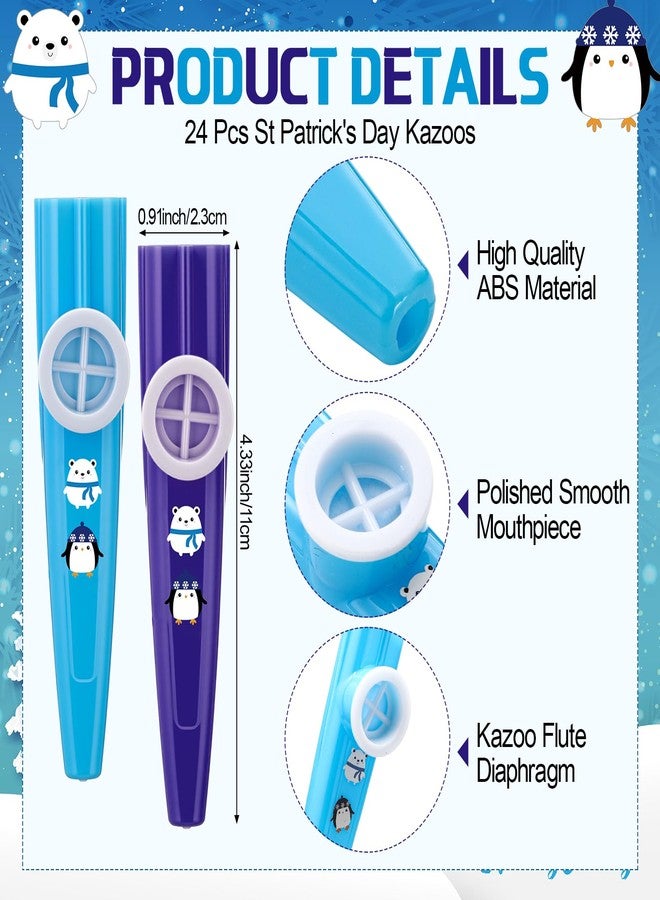 Lukmaa 24 Pcs Winter Kazoos Bulk Party Favors Cute Blue White Kazoos with Penguin Polar Bear Stickers Plastic Musical Instruments for Stocking Stuffers Birthday Party Favors - Image 2