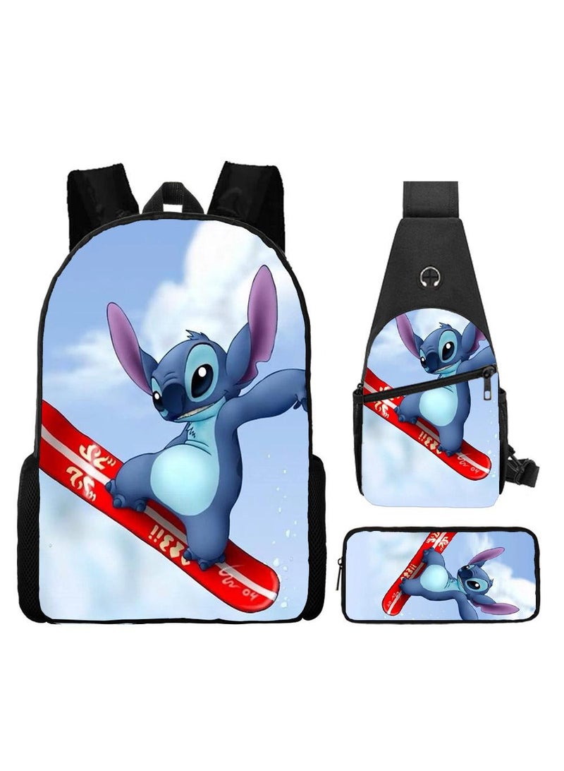 general 3-Piece Cartoon Stitch 3D Print Backpack Set - Image 1