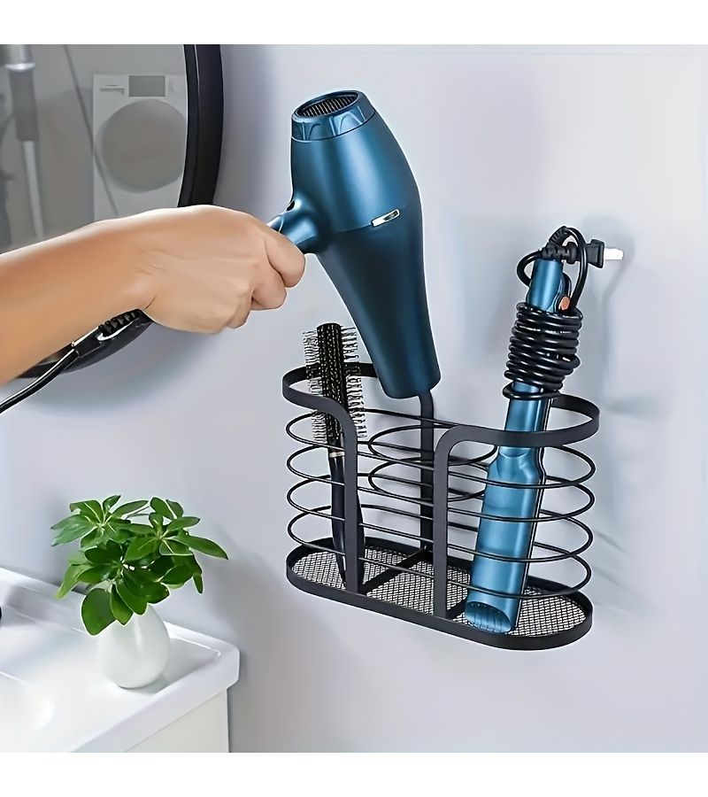 Large Capacity Hair Dryer Storage Rack Wall Mounted Organizer No Drill Design Easy Installation Bathroom Tray For Hair Dryers Razors Makeup Brushes Toothbrushes - Image 3