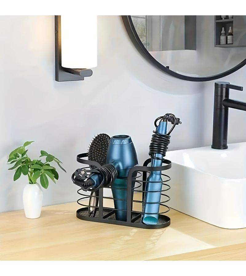 Large Capacity Hair Dryer Storage Rack Wall Mounted Organizer No Drill Design Easy Installation Bathroom Tray For Hair Dryers Razors Makeup Brushes Toothbrushes - Image 4