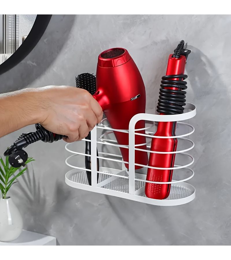 Large Capacity Hair Dryer Storage Rack Wall Mounted Organizer No Drill Design Easy Installation Bathroom Tray For Hair Dryers Razors Makeup Brushes Toothbrushes - Image 2