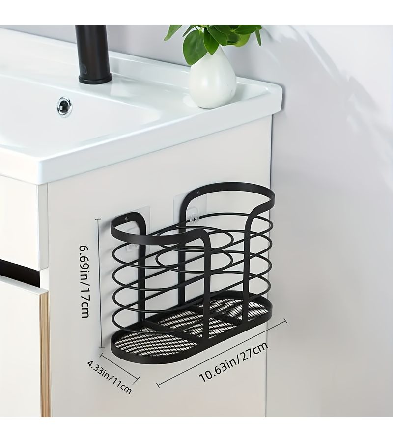 Large Capacity Hair Dryer Storage Rack Wall Mounted Organizer No Drill Design Easy Installation Bathroom Tray For Hair Dryers Razors Makeup Brushes Toothbrushes - Image 5