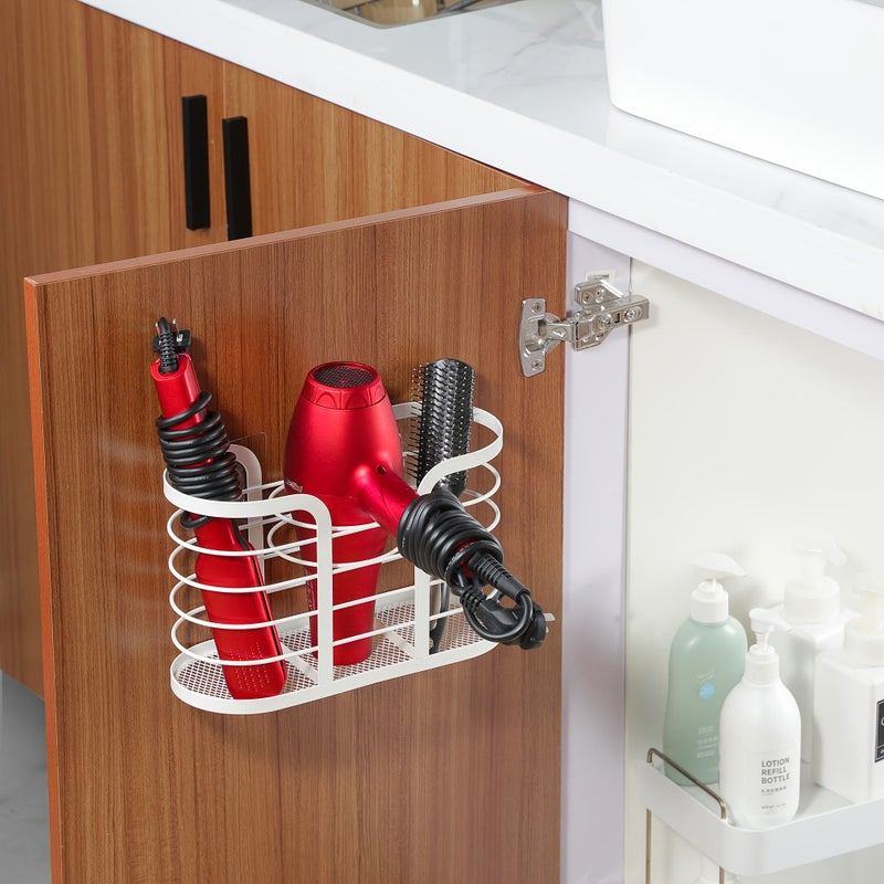 Large Capacity Hair Dryer Storage Rack Wall Mounted Organizer No Drill Design Easy Installation Bathroom Tray For Hair Dryers Razors Makeup Brushes Toothbrushes - Image 1