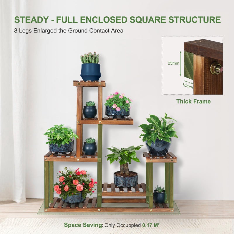 COOGOU Wood Plant Stand Indoor Outdoor Multi Tiered Corner Plant Shelf Holder High Low Flower Rack Stand for Indoor Multiple Plants 9 Potted Organize Shelves in Living Room Garden Balcony Patio Yard - Image 4