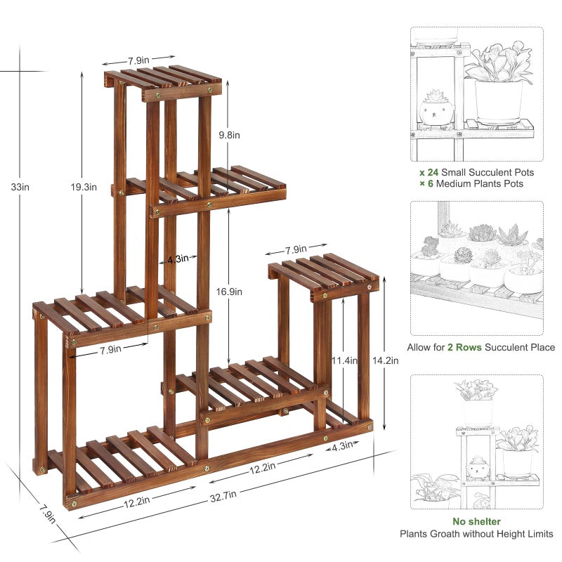 COOGOU Wood Plant Stand Indoor Outdoor Multi Tiered Corner Plant Shelf Holder High Low Flower Rack Stand for Indoor Multiple Plants 9 Potted Organize Shelves in Living Room Garden Balcony Patio Yard - Image 2