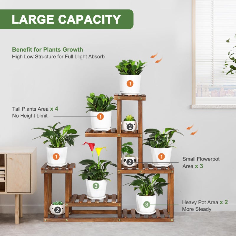 COOGOU Wood Plant Stand Indoor Outdoor Multi Tiered Corner Plant Shelf Holder High Low Flower Rack Stand for Indoor Multiple Plants 9 Potted Organize Shelves in Living Room Garden Balcony Patio Yard - Image 3