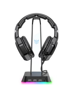 أونيكوما حامل سماعات RGB مع AUX مقاس 3.5 مم و 3 منافذ USB 2.0 ، علاقة حامل سماعة رأس للألعاب مع قاعدة مطاطية مانعة للانزلاق لسماعة الألعاب  - Image 1