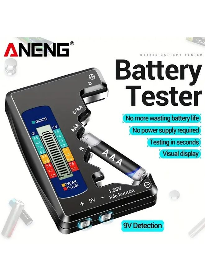 BT158 Black ANENG Digital Battery Tester LCD Display AA AAA 1 5V 9V Cell Capacity Detector Portable Probe No Power Required - Image 2