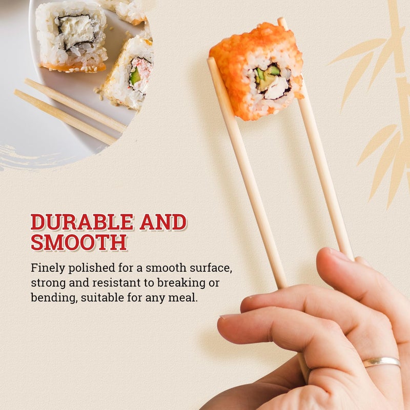 52USA Disposable Bamboo Chopsticks (100 Sets) - 9'' Long, UV Treated, Individually Wrapped Japanese and Chinese Wooden Chopsticks Bulk - Image 4