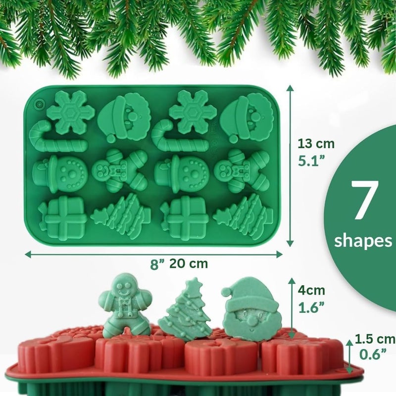 Skytail 3 Pack Christmas Chocolate Molds Candy Baking 3D Snowflake Cane Snowman Xmas Tree Gingerbread Man Santa Claus Gift Box Shape Molds for DIY Handmade Soap Candles Jelly Fondant Gummy Cake Molds - Image 2