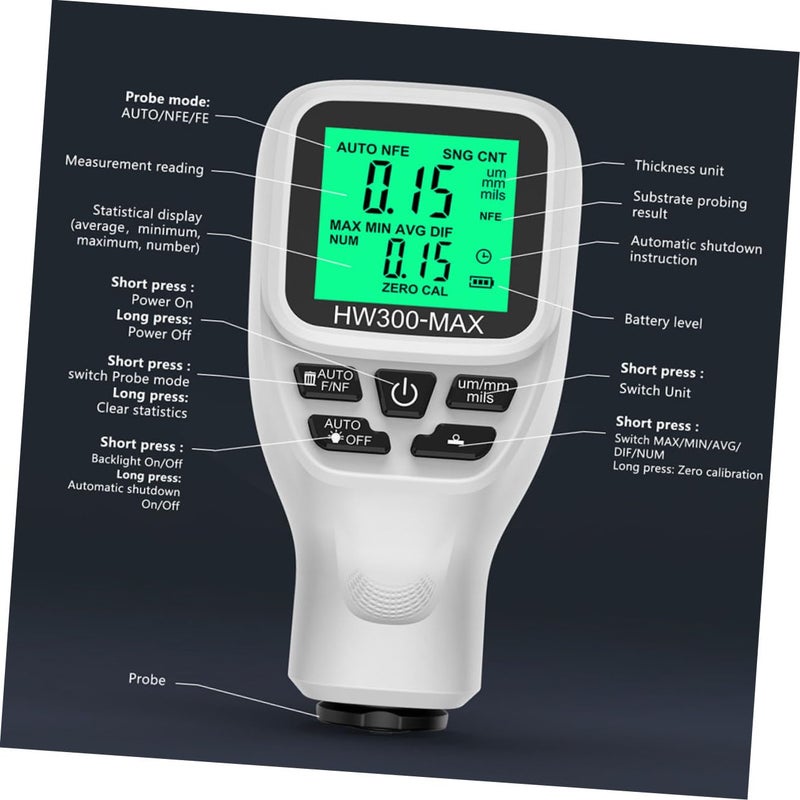 BUGUUYO Digital Paint Thickness Gauge for Car Coating Accurate Paint Thickness with LCD Display Automotive Paint Gauge Thickness Tester Handheld Coating Thickness - Image 4