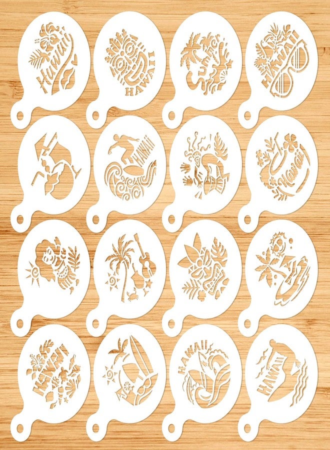 Konsait Baking Stencil Cake Decorating Molds, Hawaiian Aloha Luau Themed Cookie Coffee Dessert Template Stencils for Summer Beach Surfing Party Favors Party Decoration Supplies - Image 1