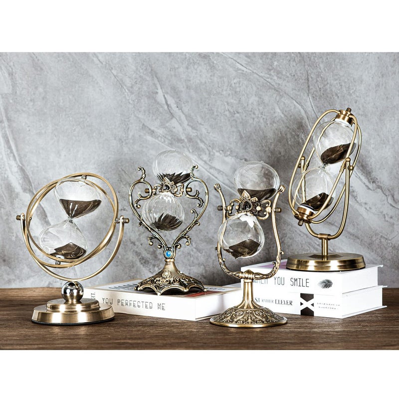 Samlong Large Hourglass Timer 60 Minute Sand Clock, Rotating Embossed Sand Timer Vintage Home DÃ©cor, Bronze Metal Hour Glass with White Sand - Image 4
