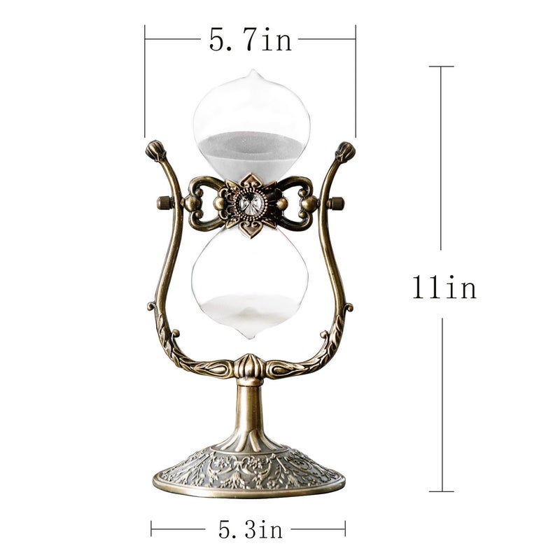 Samlong Large Hourglass Timer 60 Minute Sand Clock, Rotating Embossed Sand Timer Vintage Home DÃ©cor, Bronze Metal Hour Glass with White Sand - Image 3