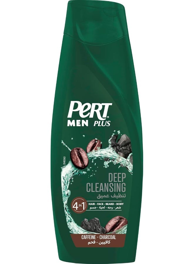 PERT PLUS بيرت بلس للرجال، شامبو تنظيف عميق مع الكافيين والفحم، 4 في 1 للشعر والوجه واللحية والجسم، 360 مل - Image 1