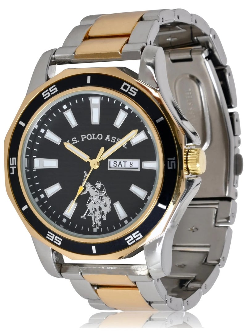 U.S. Polo Assn. Mens Vintage Classic Watch in Gold and Silver-Tone with Black Dial USC80474 - Image 1