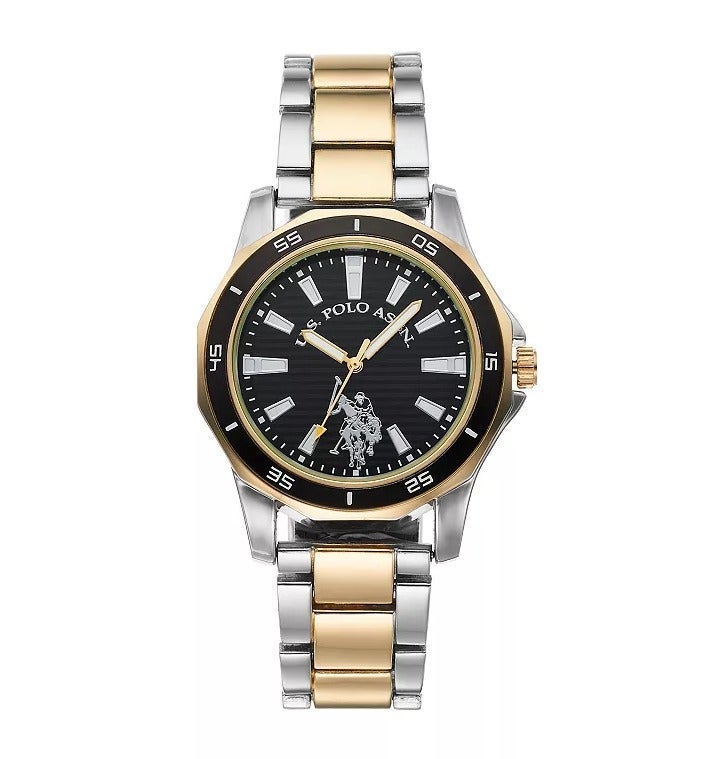 U.S. Polo Assn. Mens Vintage Classic Watch in Gold and Silver-Tone with Black Dial USC80474 - Image 1