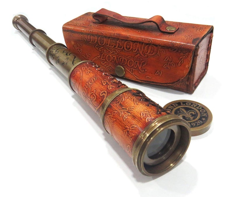 NauticalMart Brass Nautical Telescope 16 Inch Extendable Spyglass with Leather Box for Nautical Collectors and Adventurers Handcrafted Pure Brass and Leather Design
