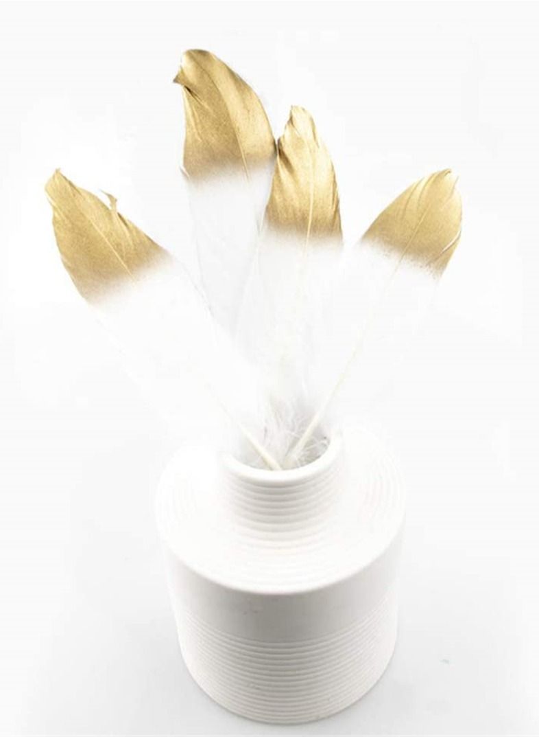 SYOSI Feathers For Crafts SYOSI 30 Pcs Natural Glitter Feather Natural White Feathers For Diy Craft White Gold Dipped Feathers - Image 5