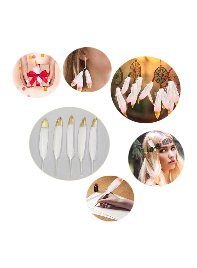 SYOSI Feathers For Crafts SYOSI 30 Pcs Natural Glitter Feather Natural White Feathers For Diy Craft White Gold Dipped Feathers - Image 4