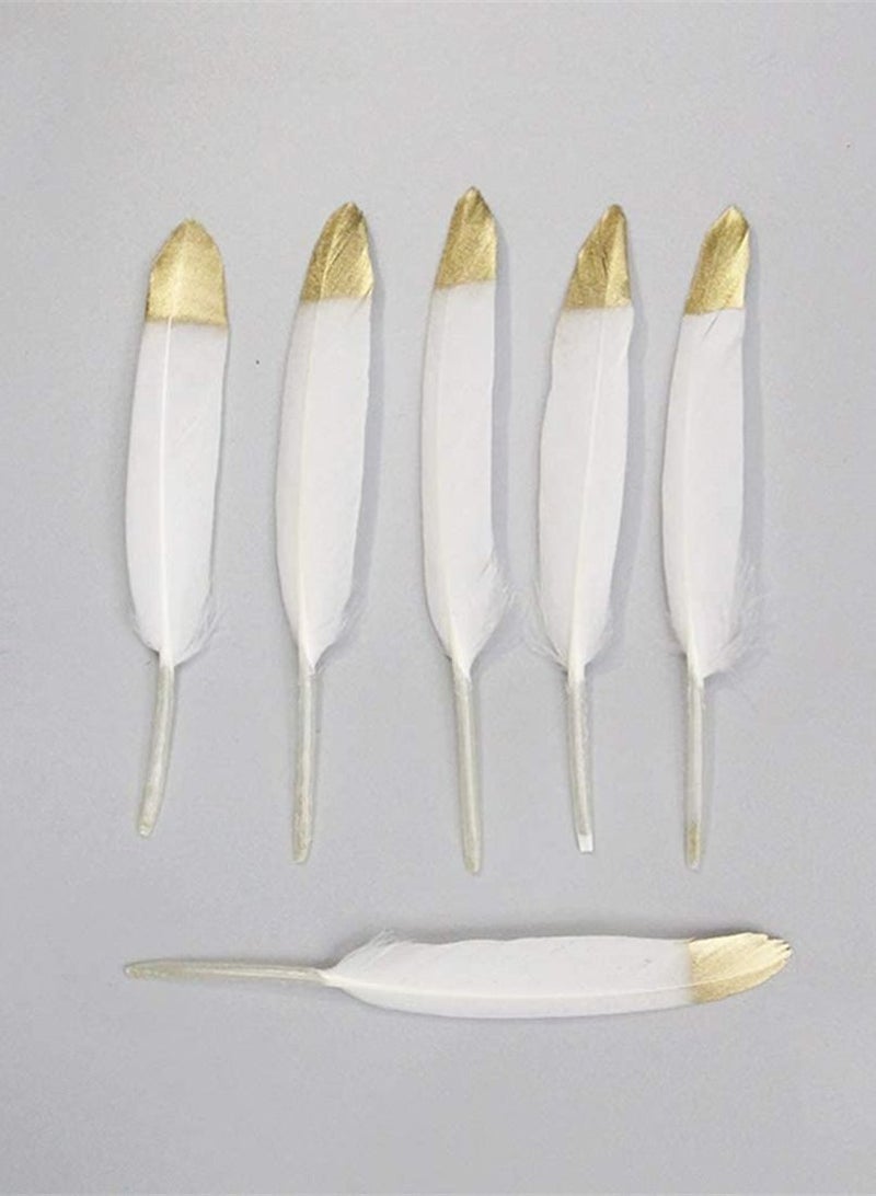 SYOSI Feathers For Crafts SYOSI 30 Pcs Natural Glitter Feather Natural White Feathers For Diy Craft White Gold Dipped Feathers - Image 2
