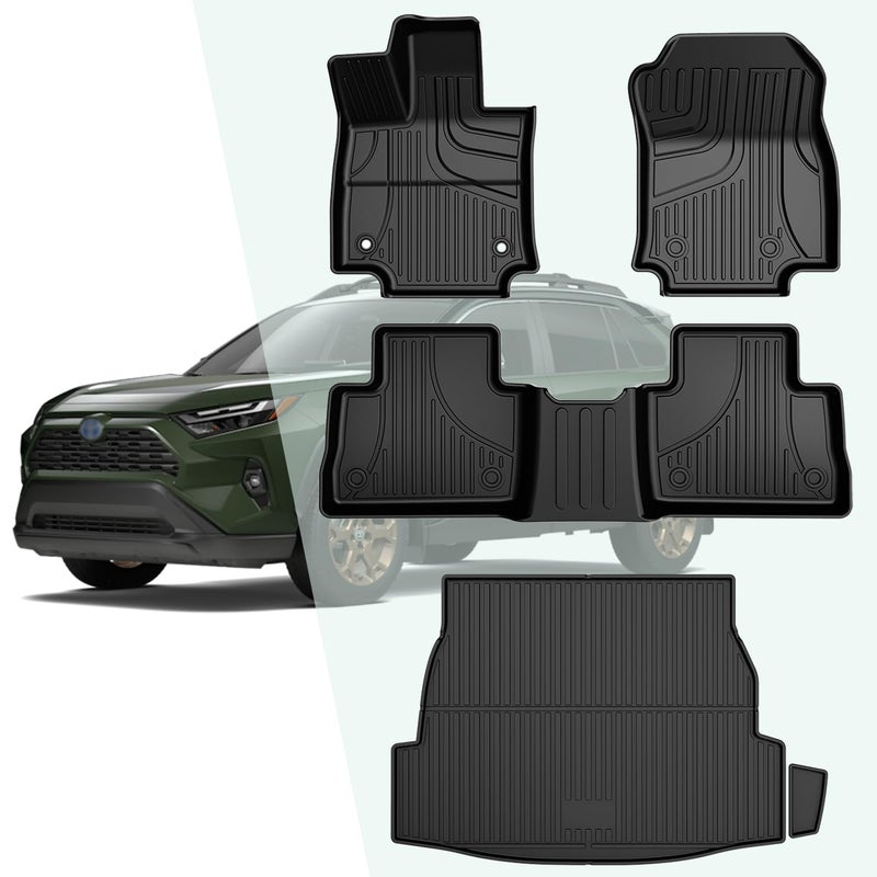 TTX LIGHTING Floor Mats and Cargo Liner for 20192024 2025 Toyota RAV4 All Weather Protected TPE Floor Mats Includes 1st 2nd and Cargo Mat Include Hybrid