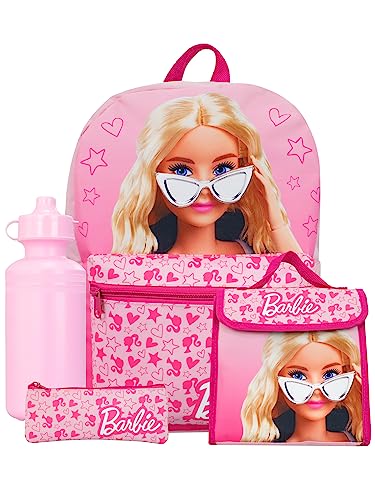 Barbie Backpack 4 Piece Set Girls School Bag Set Girls Backpack Lunch Bag Water Bottle and Pencil Case One Size Pink - Image 1