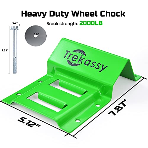 Trekassy Wheel Chock Tie-Down Kit with Rubber Blocks, (4,400lb Break Strength) Heavy Duty E Track Trailer Tire Straps for ATV, UTV, Lawn Mower- 2 Pack - Image 5