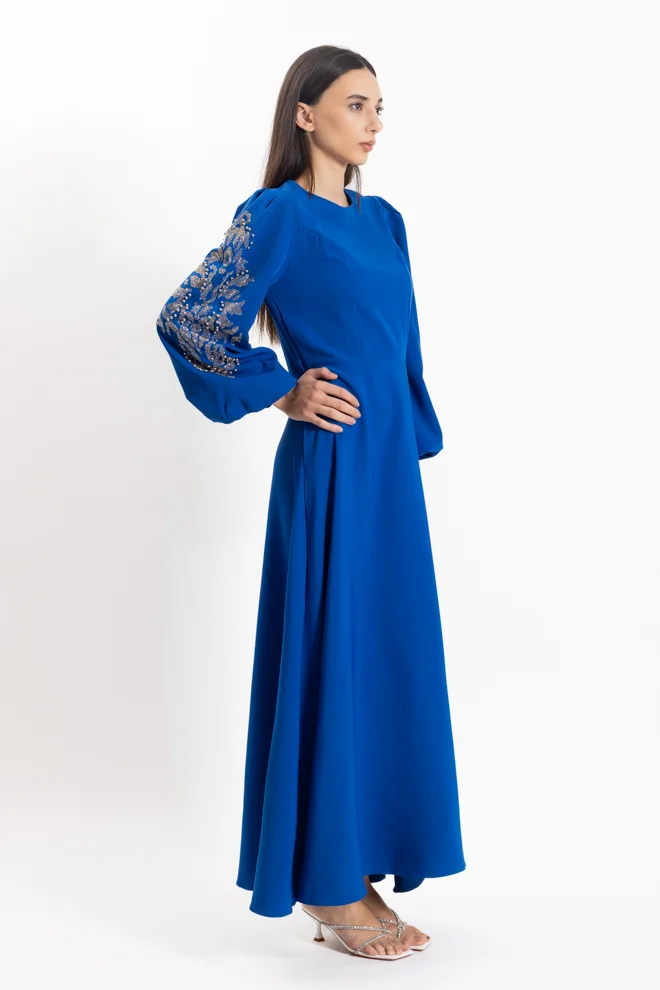 Shapes royal blue Embellished Sleeve Gown Dress for Women | Best Price UAE