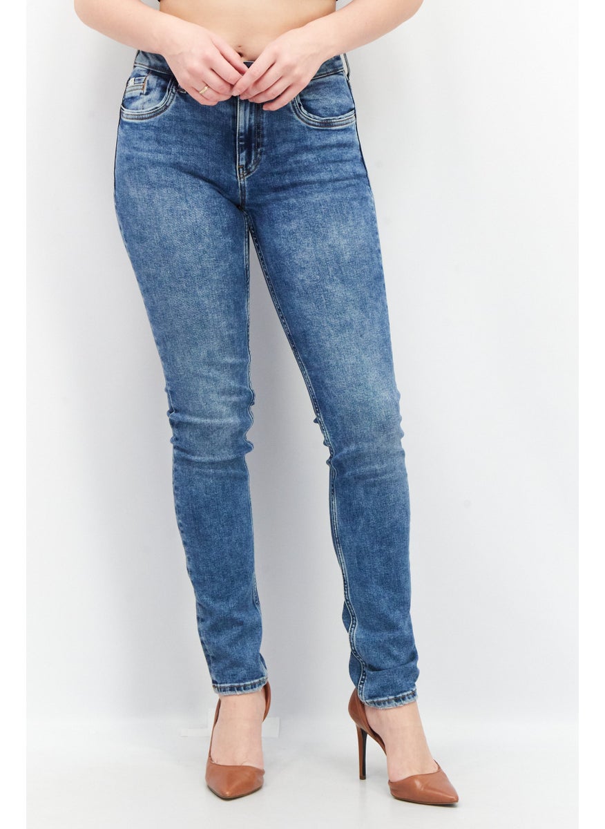 EDC Women Slim Fit MId Rise Stretchable Jeans, Blue  - Image 1