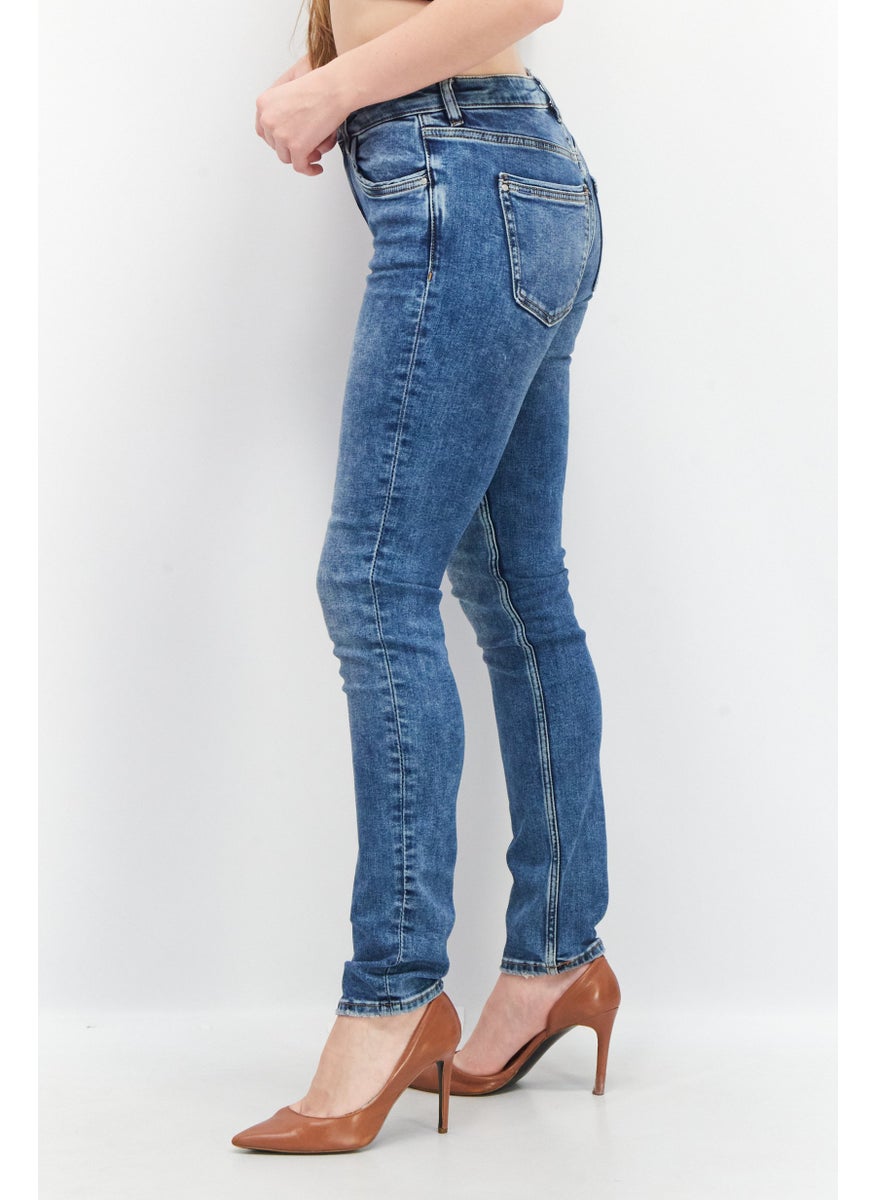 EDC Women Slim Fit MId Rise Stretchable Jeans, Blue  - Image 3