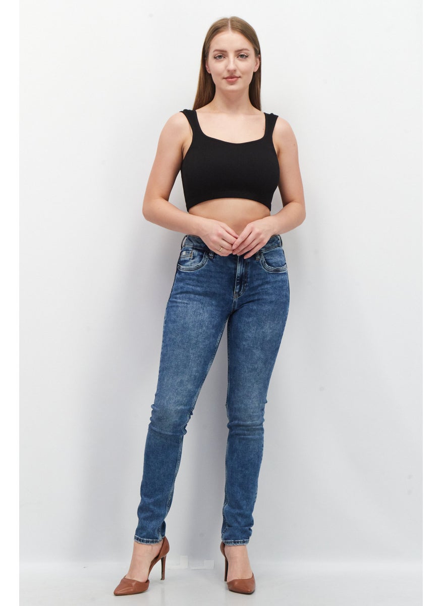 EDC Women Slim Fit MId Rise Stretchable Jeans, Blue  - Image 4