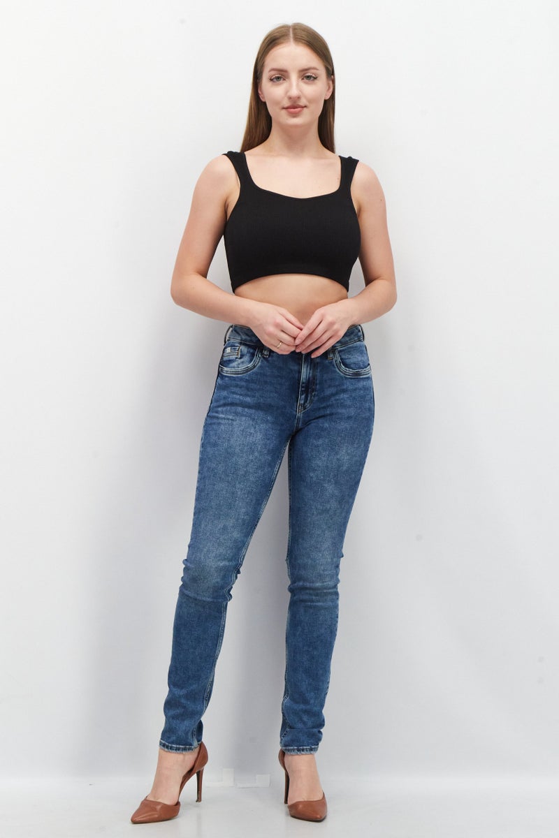 EDC Women Slim Fit MId Rise Stretchable Jeans, Blue - Image 2