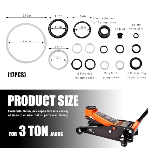 FSTURIOS 17PCS Floor Jack Seal Kit, 3 Ton Horizontal Hydraulic Jack O-Ring Seal with Oil Filler Plug, Complete Repair Set Rubber Sealing Rings Replacement Parts for Floor Jacks - Image 2