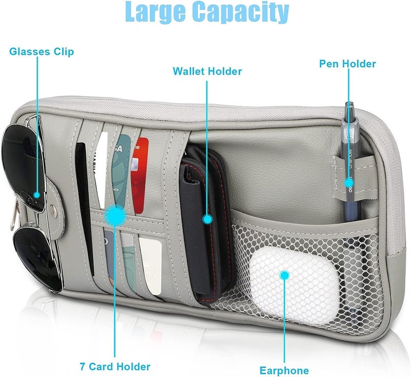 KASTWAVE Car Sun Visor Organizer, KASTWAVE Auto Leather Pocket Organizer Storage Pouch Registration Holder with Multi-Pocket Net Zipper for Car Truck SUV Card License Pen Key Document Sunglasses Interior - Image 3