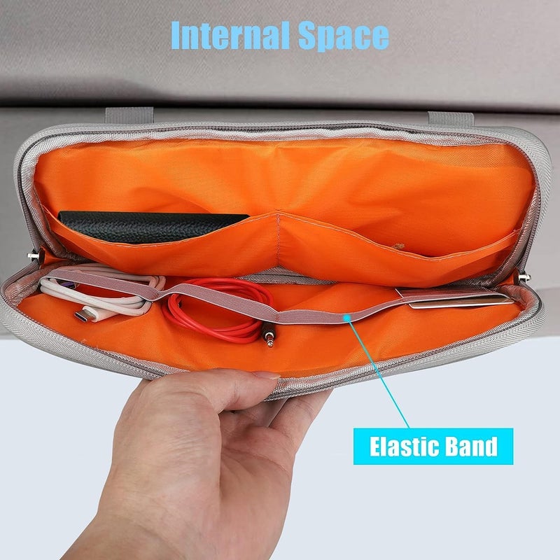 KASTWAVE Car Sun Visor Organizer, KASTWAVE Auto Leather Pocket Organizer Storage Pouch Registration Holder with Multi-Pocket Net Zipper for Car Truck SUV Card License Pen Key Document Sunglasses Interior - Image 2