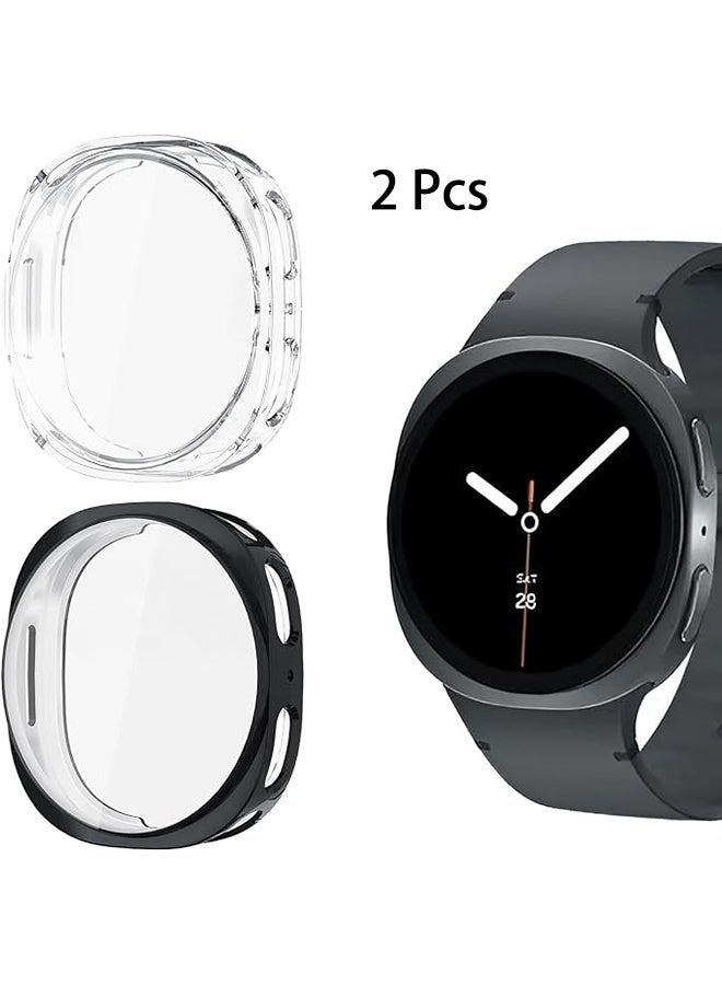 2 Pcs, Compatible with Samsung Galaxy Watch 8 40 mm Protective Case, Anti-Drop, Anti-Scratch, Soft Ultra Thin TPU Full Cover Screen Protector Case for Galaxy Watch8 (Black+Transparent) - Image 1