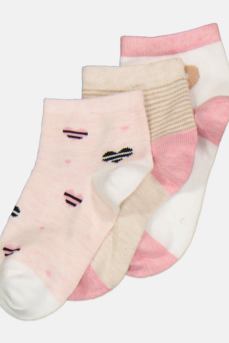 bebe Kids Girl 3Pairs Quarter Socks, Multicolor - Image 2
