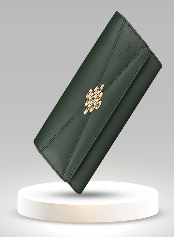 ALSU Women's Hand Wallet Purse Clutch Trendy | Phone Pocket | Coin Pocket | 4 Card Slots | Zipper Pockets | Office use| Faux Leather Smooth Material (Green) - Image 2