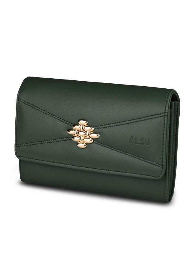 ALSU Women's Hand Wallet Purse Clutch Trendy | Phone Pocket | Coin Pocket | 4 Card Slots | Zipper Pockets | Office use| Faux Leather Smooth Material (Green) - Image 1