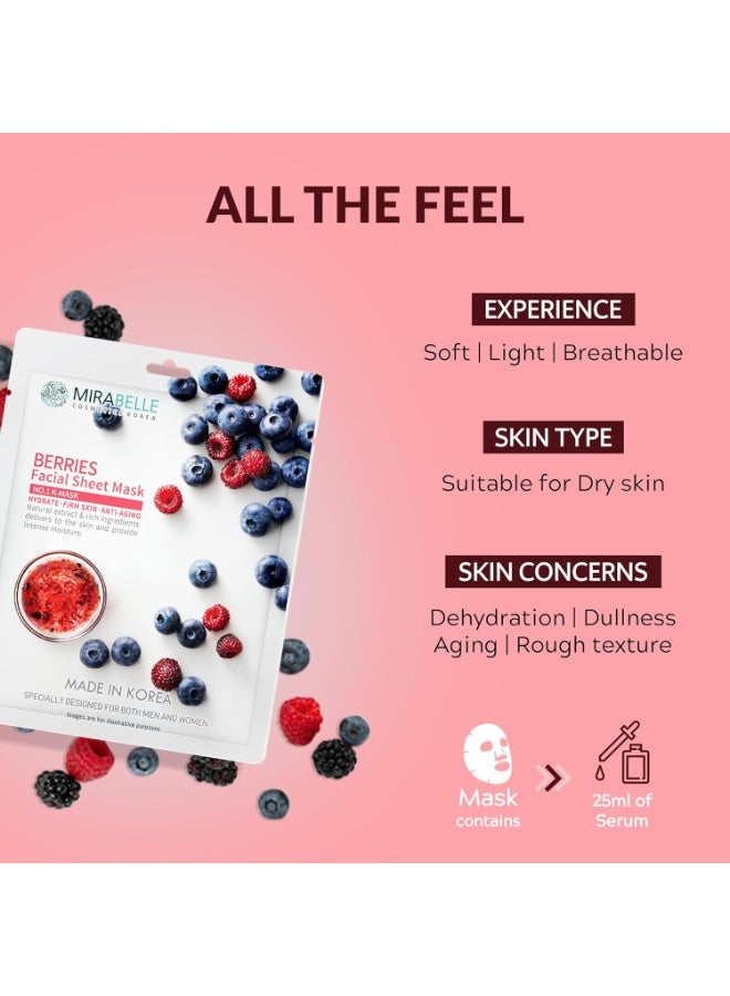 MIRABELLE Berries Facial Serum Sheet Mask | Anti-Aging & Revitalizes Skin| (Pack Of 1), 25Ml - Image 3