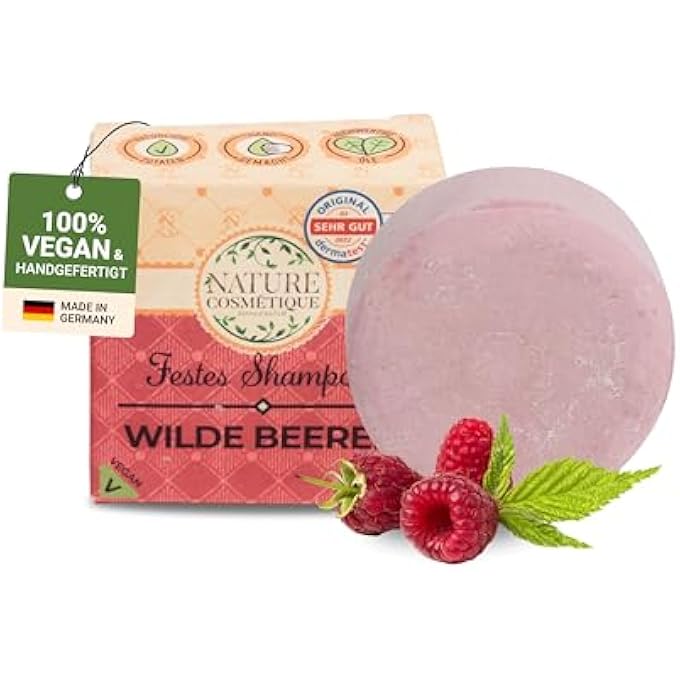 NATURE COSMTIQUE SOLID SHAMPOO WILDBERRRY - SUSTAINABLE CARE FOR HAIR & SCALP - WITH ORGANIC COCONUT OIL, ALOE VERA & VEGETABLE GLYCERINE - VEGAN, PLASTIC-FREE & HANDMADE IN GERMANY - Image 1