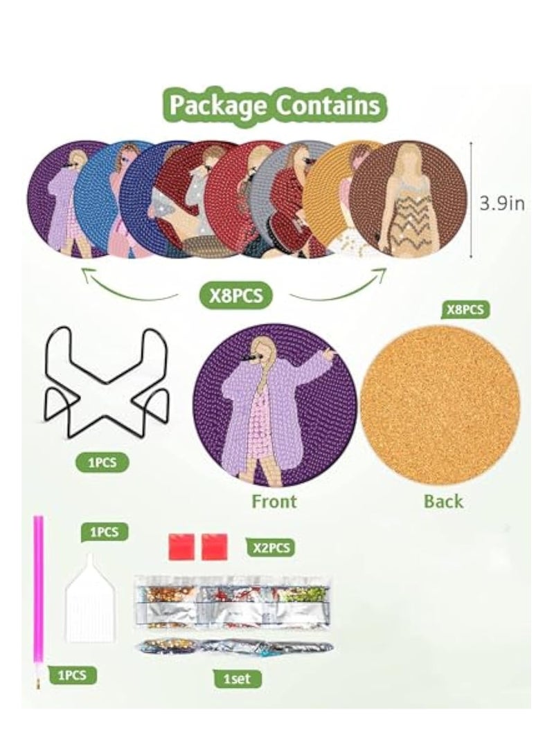 KASTWAVE 8 قطع مجموعات أدوات الرسم بالألماس، حصائر للمشروبات، حصائر لطاولة القهوة، مجموعات حصائر فن الألماس مع حامل، حصائر رسم الألماس لنجوم البوب، حصائر أكواب ملونة، مستلزمات الحرف الفنية  - Image 5