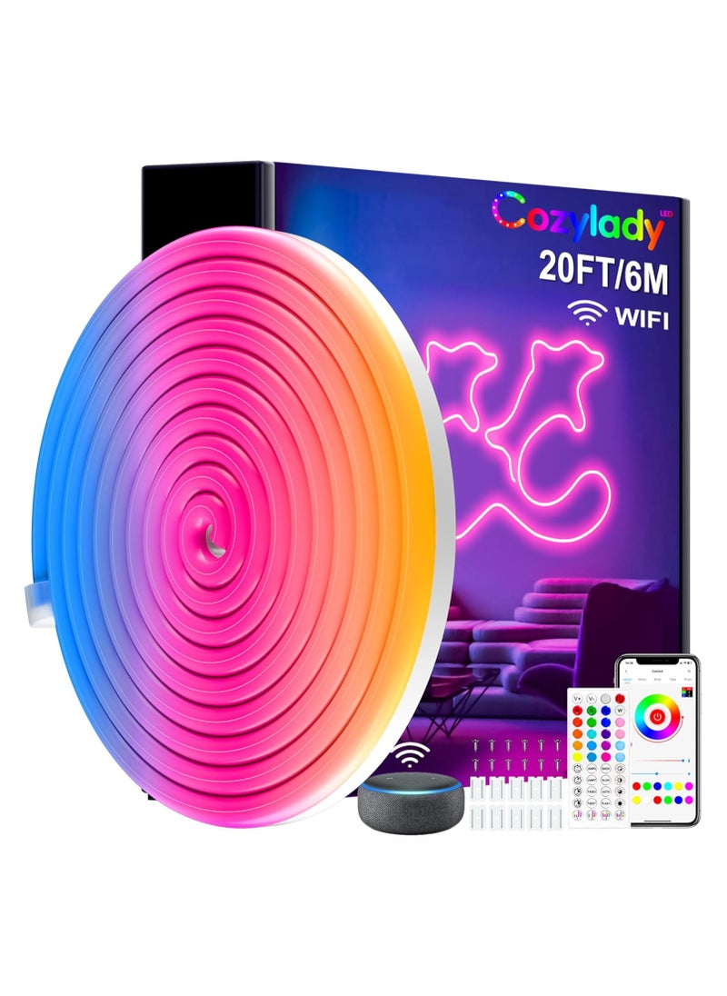 Generic - 20ft/6M LED Neon Rope Lights, RGB Rope Lights Waterproof, Music Sync, Smart Wi-Fi App Control Works with Alexa, Google Assistant, DIY Design Neon Lights for Bedroom Gaming Room Wall Decor - Image 1