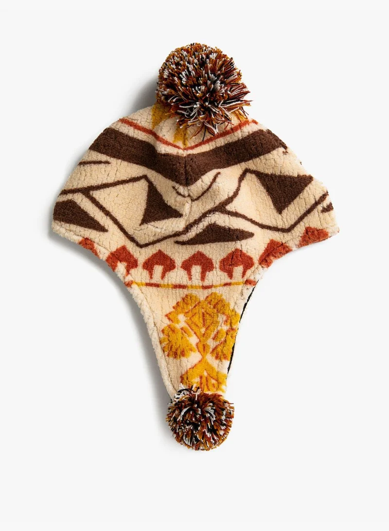 KOTON Patterned Pompom Beanie
