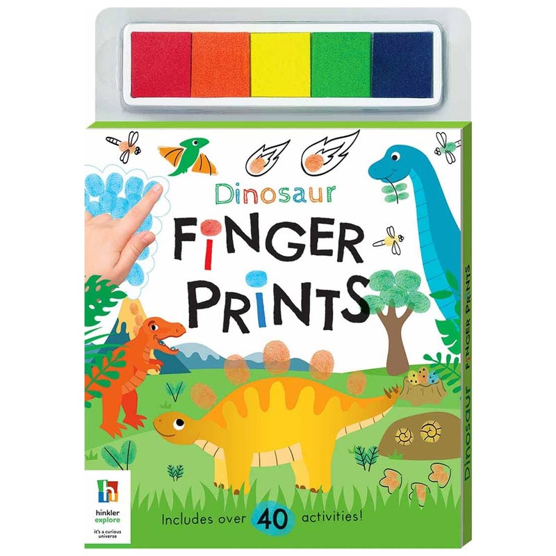Hinkler Dinosaurs Finger Painting and Colouring Art Book with 40+ Fun Activities, Finger Painting Fun Activity Book for Boys and Girls, Includes 5 Colours Ink Pad, Non-Toxic Mess-Free Washable Colors, Thumb Print Art, Ideal for kids Gifting, 3+ Years - Image 5