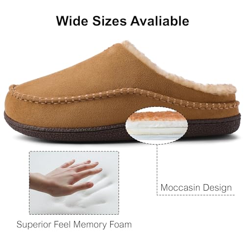 shoeslocker House Slippers for Men, Comfy Memory Foam Slip-on Indoor House Shoes Beige 13-14 US - Image 4
