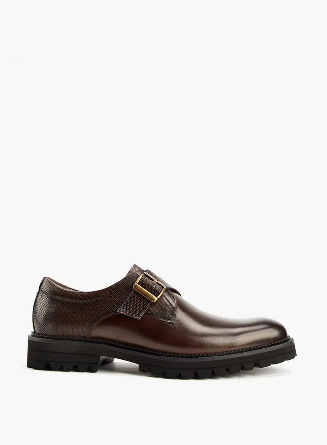 DUCHINI Men's Solid Monk Shoes with Buckle Accent